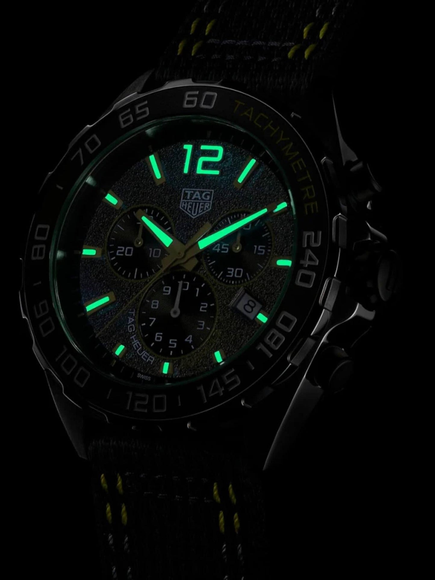TAG Heuer Formula 1 Chronograph Grey Dial Lime-Yellow Trims Nylon Strap 43mm Men's Watch