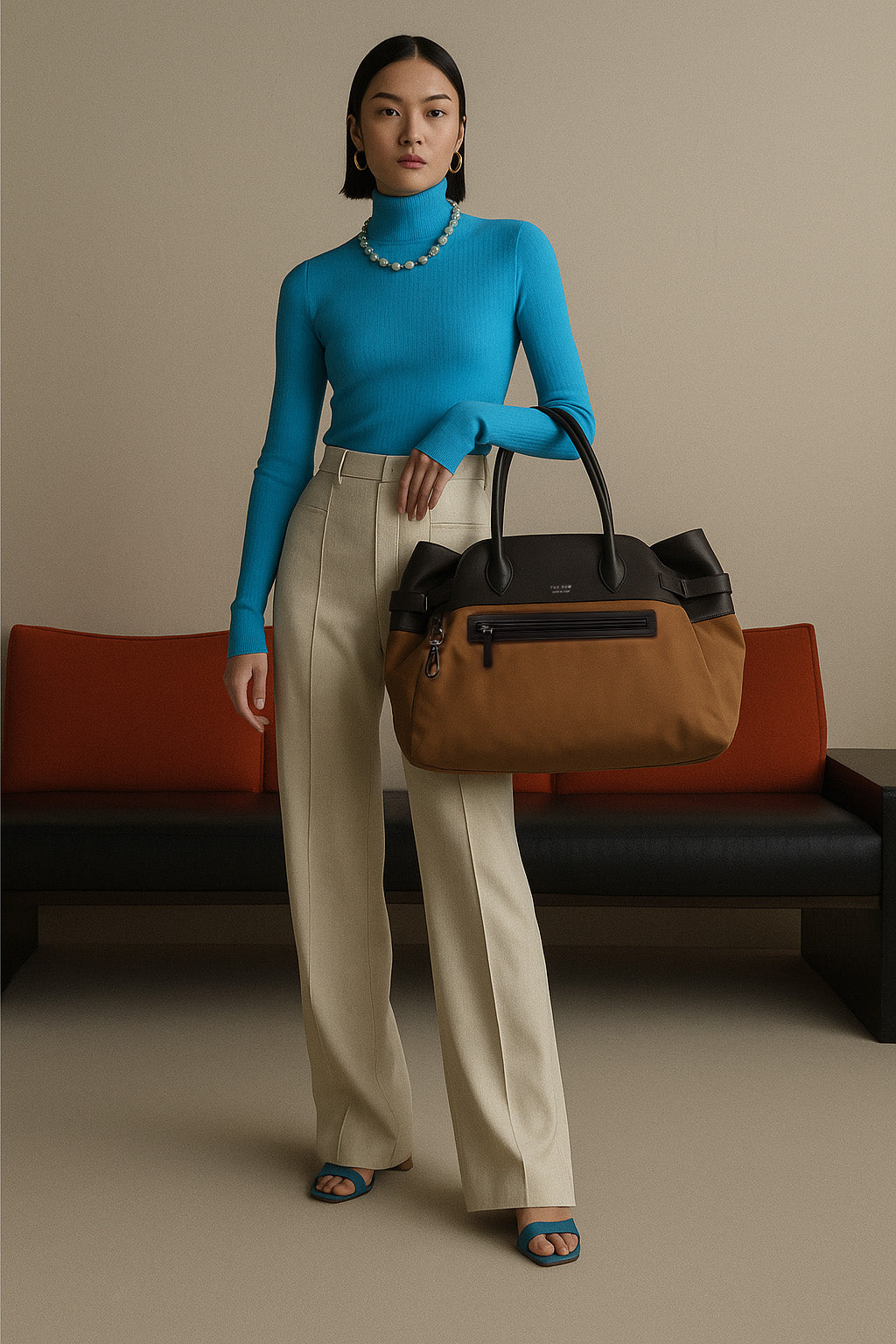 <tc>The Row</tc> Margaux 17 內外扣皮革帆布托特包