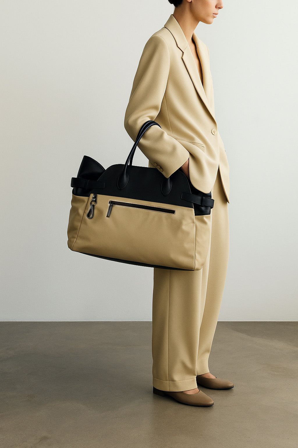 <tc>The Row</tc> Margaux 17 內外扣皮革帆布托特包
