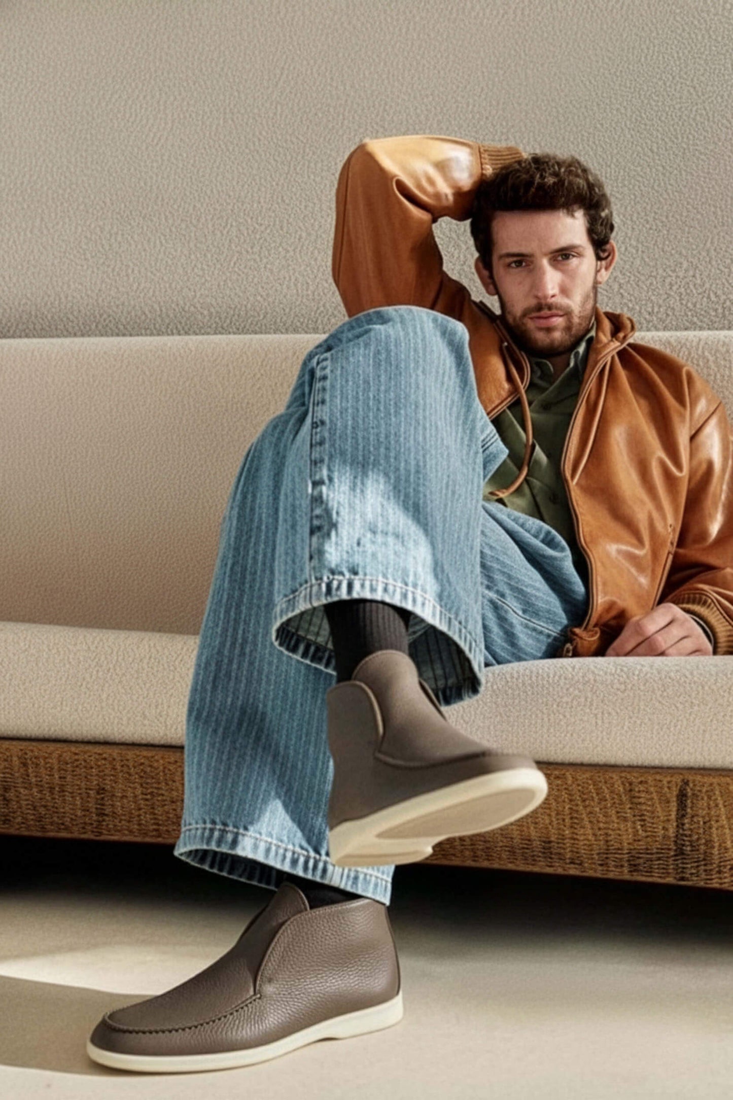 <tc>Loro Piana</tc> 男士露趾踝靴（鹿皮配海狸毛皮）