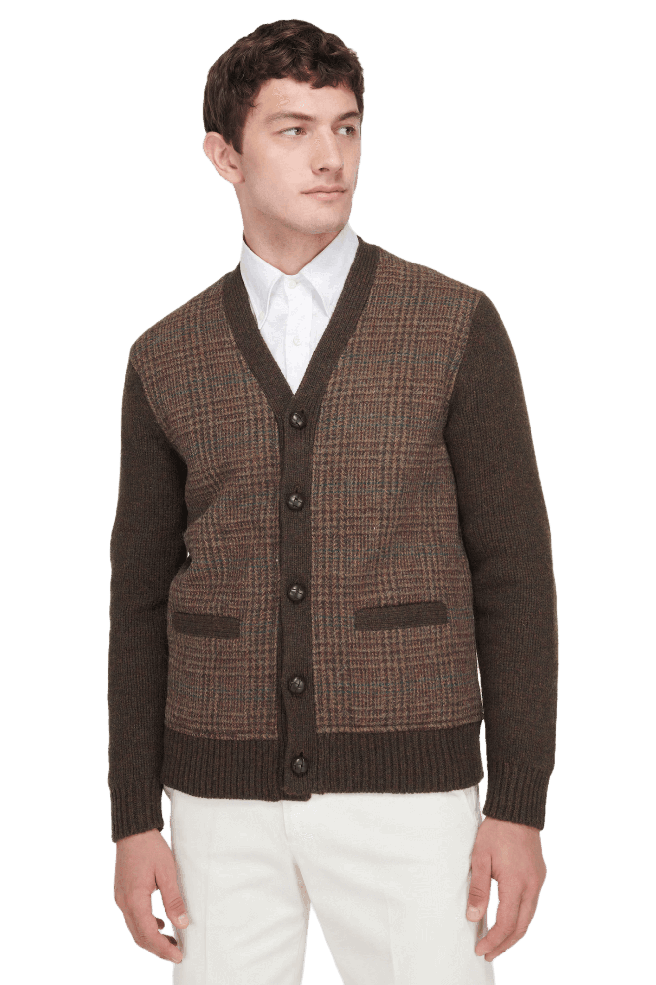 <tc>Ralph Lauren</tc> 男士格倫格子拼接羊毛開襟衫
