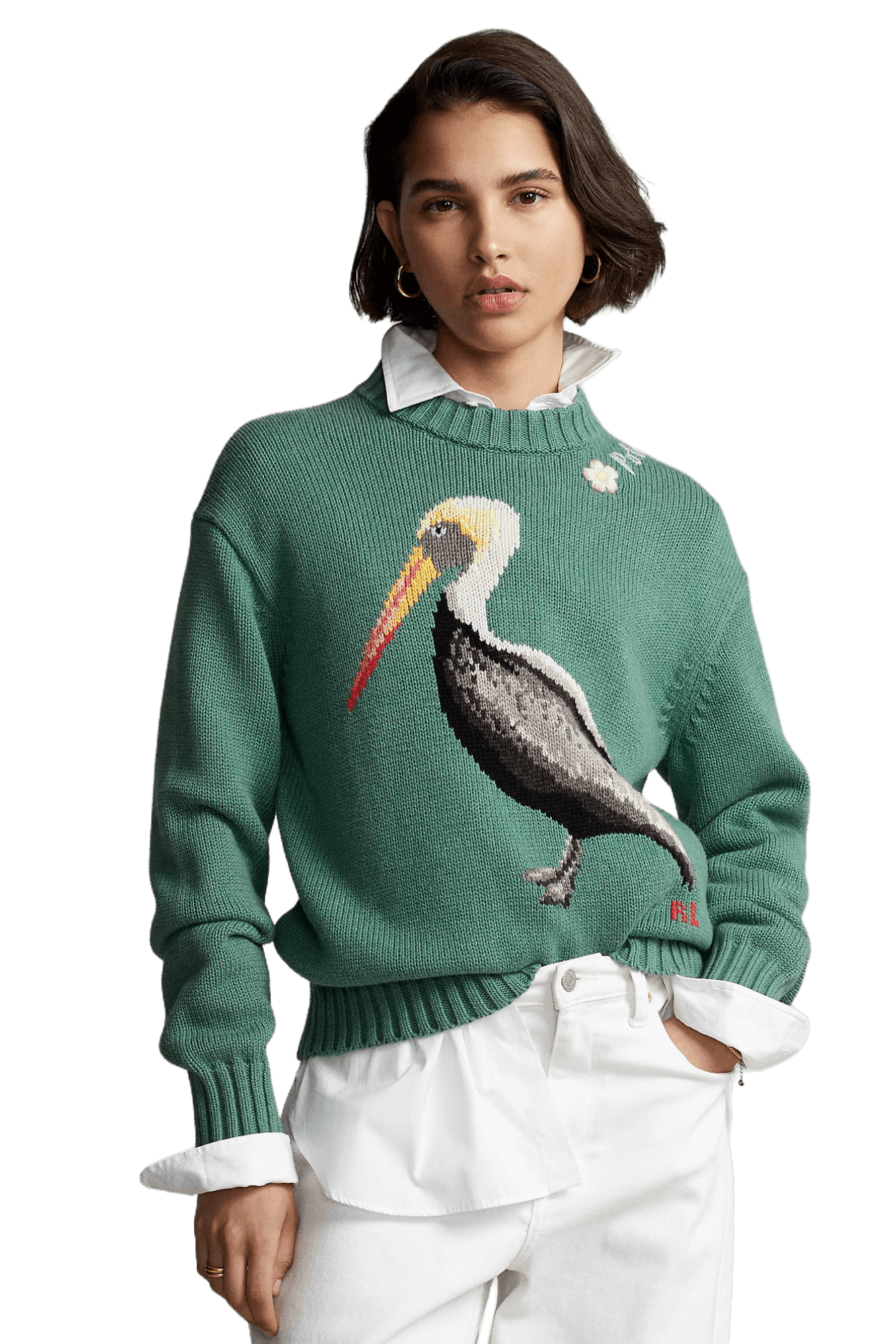 <tc>Ralph Lauren</tc> 女士嵌花針織鵜鶘立領套頭衫