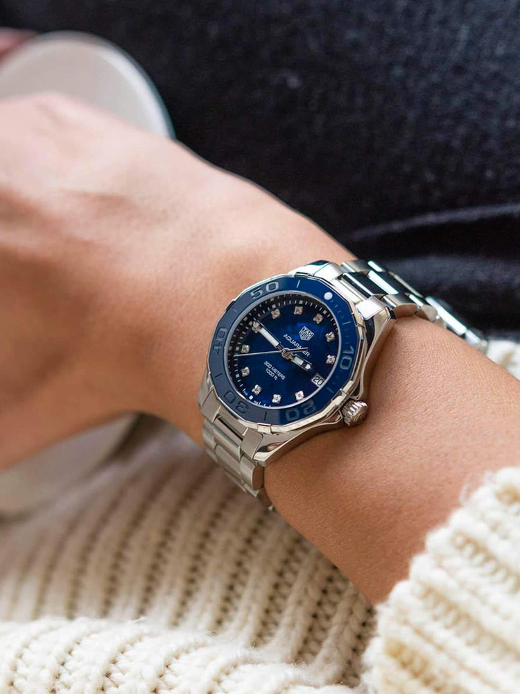 <tc>TAG Heuer</tc> アクアレーサー クォーツ 35mm レディースウォッチ ブルー マザーオブパール